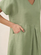 100% Linen V-Neck Pockets Swing Dress AINSLEY