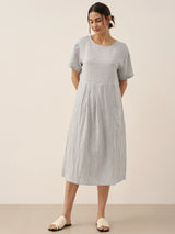 100% Linen Pinstripe Paneled Short-Sleeved Dress MORGAN
