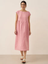 Linen Striped Cap Sleeve Washed Maxi Dress JOAN