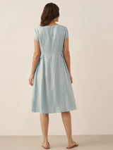 100% Linen Natural Summer V-Neck Dress ALEXA
