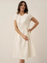 100% Linen Natural Summer V-Neck Dress ALEXA