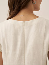 100% Linen Natural Summer V-Neck Dress ALEXA
