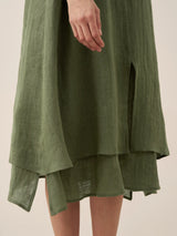100% Linen V-Neck Double-Layer Midi Dress JAYDA