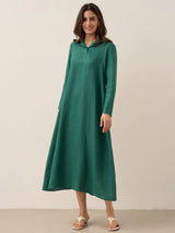 100% Linen Hooded Pullover Maxi Dress REBECCA