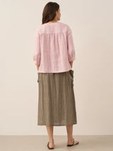 Linen Checked Elastic Waist Skirt MARINA