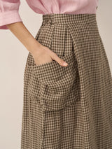 Linen Checked Elastic Waist Skirt MARINA
