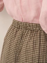 Linen Checked Elastic Waist Skirt MARINA