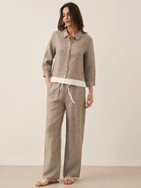 100% Linen Buttoned Closure Color-Blocked Shirt JANICE