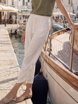100% Linen Double Pleat Button Hem Pull-On Pants LINDSEY