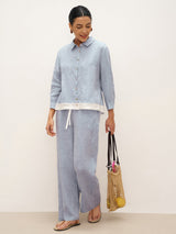 100% Linen Buttoned Closure Color-Blocked Shirt JANICE