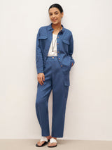 100% Linen Cargo Tapered Trousers with Patch Pockets JESSE