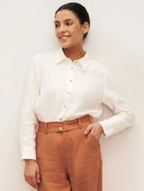 100% Linen Button-Front Shirt with Extended Hem JOVAN