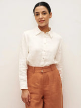 100% Linen Button-Front Shirt with Extended Hem JOVAN