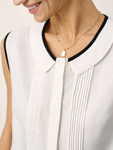 Linen-Lyocell Contrast Trim Pleated Sleeveless Top JUNIPER