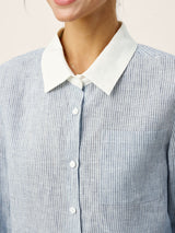 100% Linen Striped Patchwork Pleat Shirt THEA