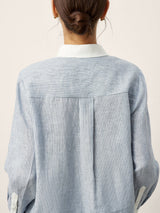 100% Linen Striped Patchwork Pleat Shirt THEA