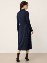 Wool Sculpted Pleats Turtleneck Maxi Dress BRIAR