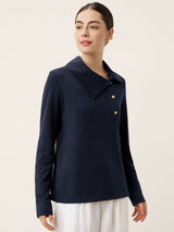 Wool Asymmetric Lapel Fruit Button Decor Top YSABEL
