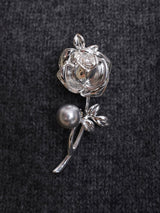 Freshwater Pearl & Alloy Rose Carved Brooch