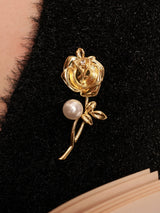Freshwater Pearl & Alloy Rose Carved Brooch