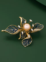 Freshwater Pearl, Zircon & Alloy French Iris Brooch