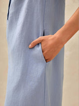 100% Linen Sleeveless Straight High Slit Maxi Dress TAYLOR