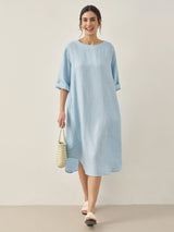 100% Linen Bateau Neck Midi Dress BROOKE