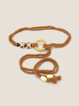 Linen Woven Belt With Wooden Beads