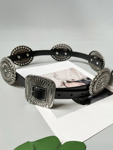 Artisanal Carved Metal Ring Buckle Belt