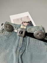 Artisanal Carved Metal Ring Buckle Belt