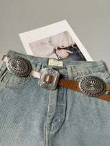 Artisanal Carved Metal Ring Buckle Belt