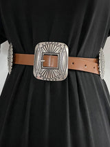 Artisanal Carved Metal Ring Buckle Belt
