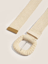 Natural Woven Straw Belt With Square Buckle