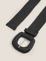 Natural Woven Straw Belt With Square Buckle