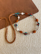 Bohemian Hand-Woven Waxed Cord Waist Rope With Natural Stone & Wood Beads