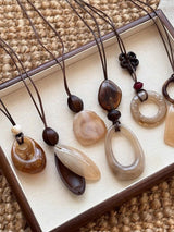 Long Pendant Necklace With Marbled Design