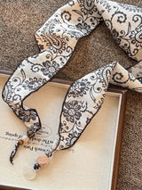 Multi-Functional Floral Satin Scarf With Jade Bead Accents