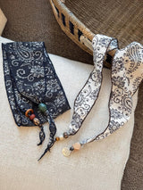 Multi-Functional Floral Satin Scarf With Jade Bead Accents