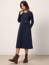 Asymmetric Pleated Waist Midi Dress ALYSSA
