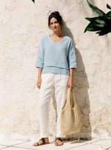 100% Linen Drop Shoulder Asymmetric Layered Hem Overtop VIOLA