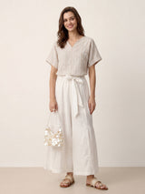 Linen Split-Neck Drop-Shoulder Top KIERA