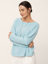 Boat Neck Button Back Long Sleeve Top AIRA