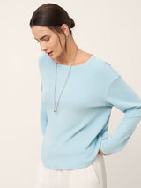 Boat Neck Button Back Long Sleeve Top AIRA