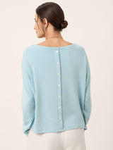 Boat Neck Button Back Long Sleeve Top AIRA