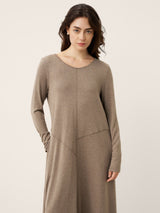 Cashmere Crew Neck Sculpted Seam A-Line Midi Dress HARLOW