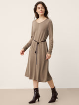 Cashmere Crew Neck Sculpted Seam A-Line Midi Dress HARLOW