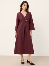 Cotton Asymmetric V-Neck Pleat Maxi Dress BELLATRIX