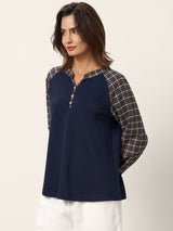 Cotton Contrast Collar Long Sleeve Top CARMEN