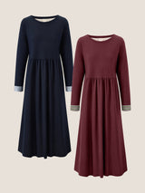 Organic Cotton Patchwork Cuff Crew Neck Casual Maxi Dress SCARLETT