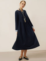 Organic Cotton Patchwork Cuff Crew Neck Casual Maxi Dress SCARLETT